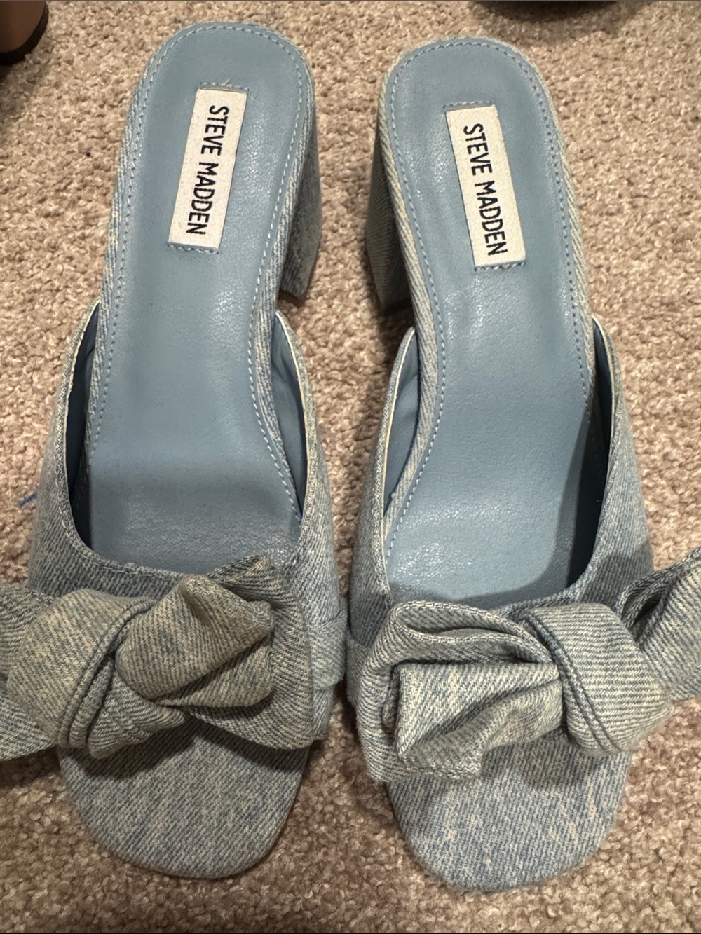 Steve Madden Light Blue Knotted Denim bow heels